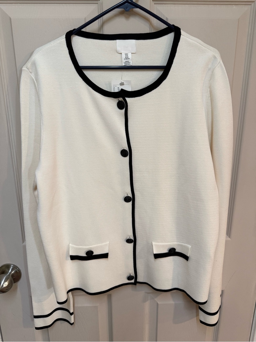 H&M Cream Cardigan with Black Trim